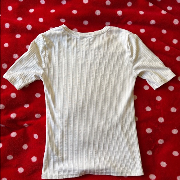 White Ribbed Short Sleeve Top - Picture 5 of 5